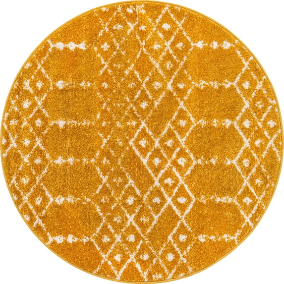 Rugs.com Paxon Trellis Collection Rug – 8 Ft Square Yellow Medium Rug Perfect For Living Rooms, Kitchens, Entryways