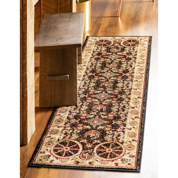 Rugs.com Pioneer Collection Rug – 10 Ft Runner Black Medium-Pile Rug Perfect For Hallways, Entryways