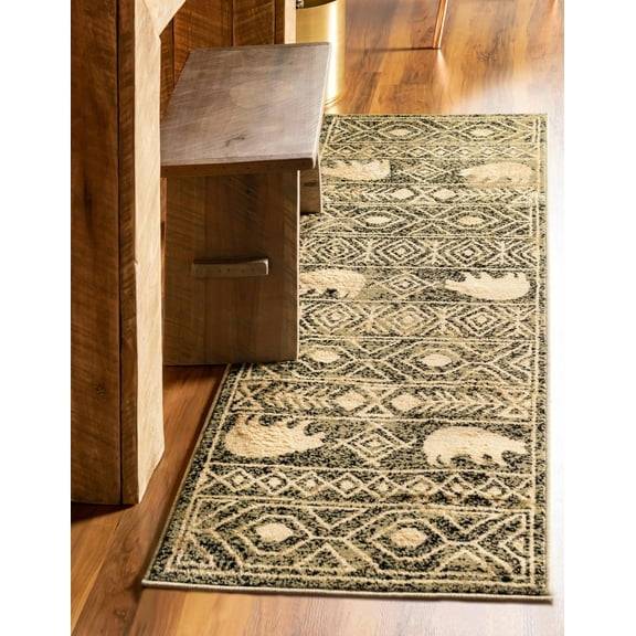 Rugs.com Pioneer Collection Rug – 12 Ft Runner Green Medium-Pile Rug Perfect For Hallways, Entryways