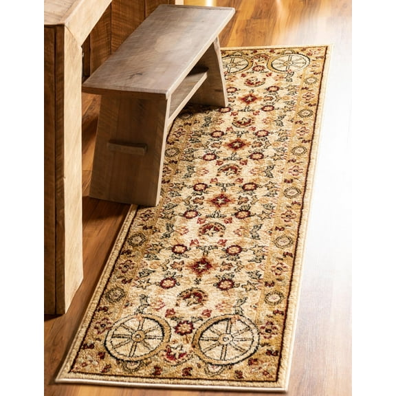 Rugs.com Pioneer Collection Rug – 12 Ft Runner Ivory Medium-Pile Rug Perfect For Hallways, Entryways