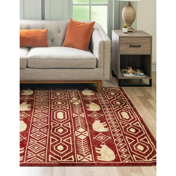 Rugs.com Pioneer Collection Rug – 4' x 6' Red Medium-Pile Rug Perfect For Living Rooms, Large Dining Rooms, Open Floorplans