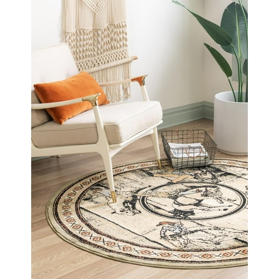 Rugs.com Pioneer Collection Rug – 5 Ft Round Green Medium-Pile Rug Perfect For Kitchens, Dining Rooms