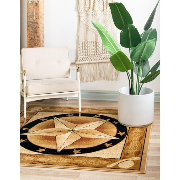 Rugs.com Pioneer Collection Rug – 5 Ft Square Ivory Medium-Pile Rug Perfect For Living Rooms, Kitchens, Entryways