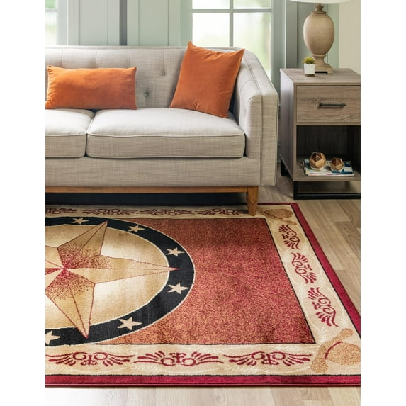 Rugs.com Pioneer Collection Rug – 5' x 8' Red Medium-Pile Rug Perfect For Living Rooms, Large Dining Rooms, Open Floorplans