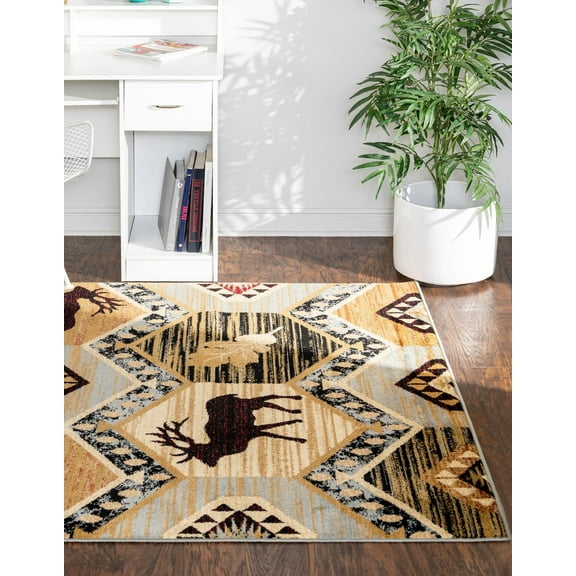 Rugs.com Pioneer Collection Rug – 6' x 9' Blue Medium-Pile Rug Perfect For Living Rooms, Large Dining Rooms, Open Floorplans