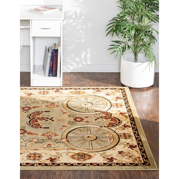 Rugs.com Pioneer Collection Rug – 7' x 10' Green Medium-Pile Rug Perfect For Living Rooms, Large Dining Rooms, Open Floorplans