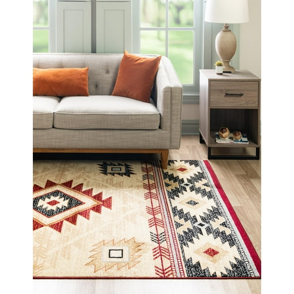 Rugs.com Pioneer Collection Rug – 7' x 10' Ivory Medium-Pile Rug Perfect For Living Rooms, Large Dining Rooms, Open Floorplans