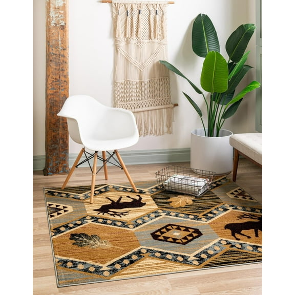 Rugs.com Pioneer Collection Rug – 8 Ft Square Blue Medium-Pile Rug Perfect For Living Rooms, Kitchens, Entryways