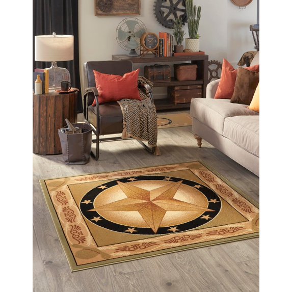 Rugs.com Pioneer Collection Rug – 8 Ft Square Green Medium-Pile Rug Perfect For Living Rooms, Kitchens, Entryways