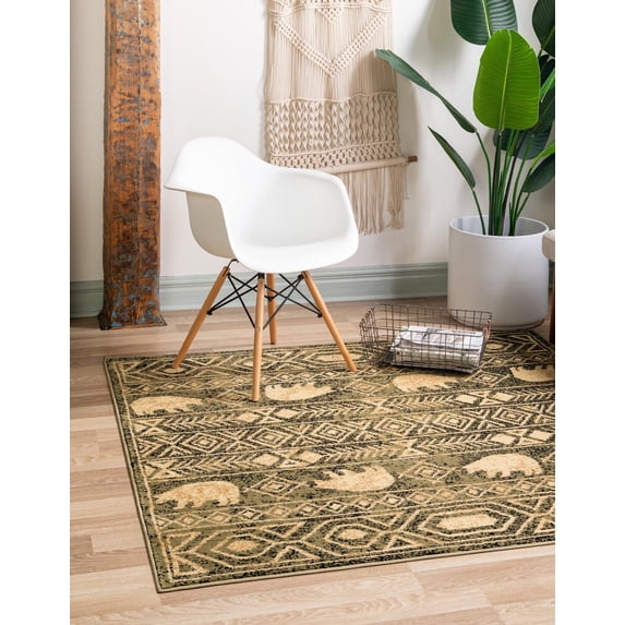 Rugs.com Pioneer Collection Rug – 8 Ft Square Green Medium-Pile Rug Perfect For Living Rooms, Kitchens, Entryways