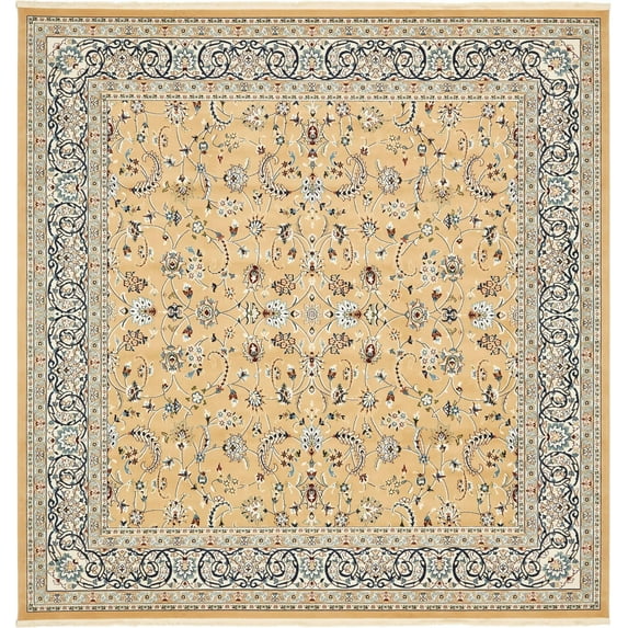 Rugs.com Rabia Collection Rug – 10' Square Beige Low Rug Perfect For Living Rooms, Kitchens, Entryways