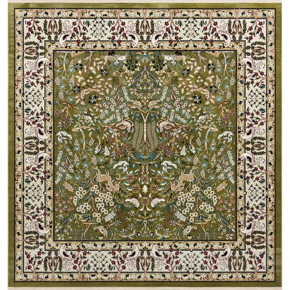 Rugs.com Rabia Collection Rug – 10' Square Green Low Rug Perfect For Living Rooms, Kitchens, Entryways