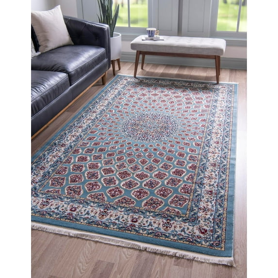 Rugs.com Rabia Collection Rug – 10' x 13' Blue Low Rug Perfect For Living Rooms, Large Dining Rooms, Open Floorplans