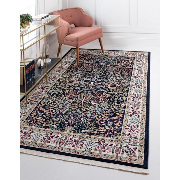 Rugs.com Rabia Collection Rug – 10' x 13' Navy Blue Low Rug Perfect For Living Rooms, Large Dining Rooms, Open Floorplans