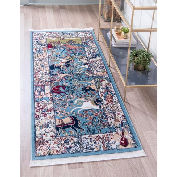 Rugs.com Rabia Collection Rug – 2' 6 x 8' Runner Blue Low Rug Perfect For Hallways, Entryways