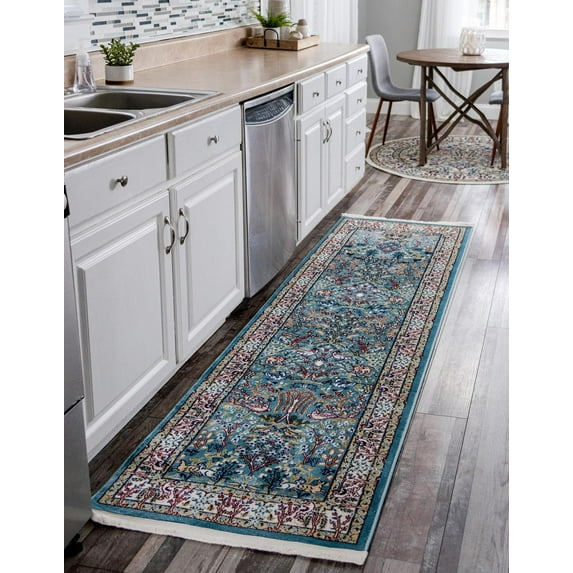 Rugs.com Rabia Collection Rug – 2' 7 x 11' Runner Blue Low Rug Perfect For Hallways, Entryways
