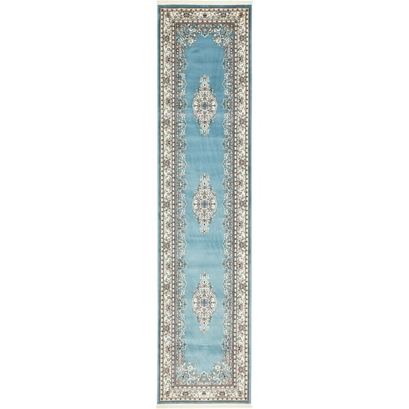 Rugs.com Rabia Collection Rug – 3' x 13' Runner Blue Low Rug Perfect For Hallways, Entryways