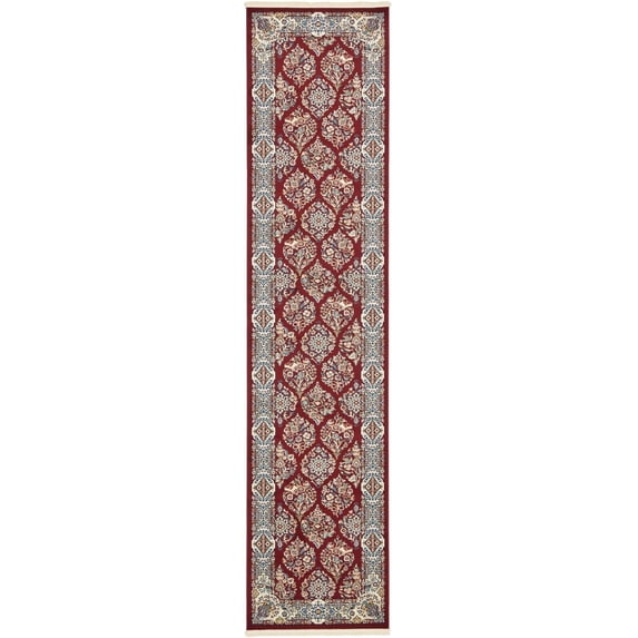 Rugs.com Rabia Collection Rug – 3' x 13' Runner Burgundy Low Rug Perfect For Hallways, Entryways