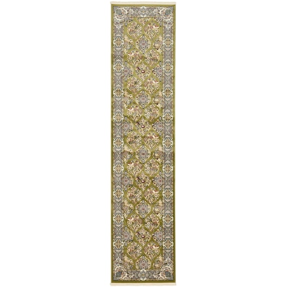 Rugs.com Rabia Collection Rug – 3' x 13' Runner Green Low Rug Perfect For Hallways, Entryways