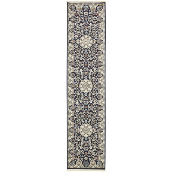 Rugs.com Rabia Collection Rug – 3' x 13' Runner Navy Blue Low Rug Perfect For Hallways, Entryways