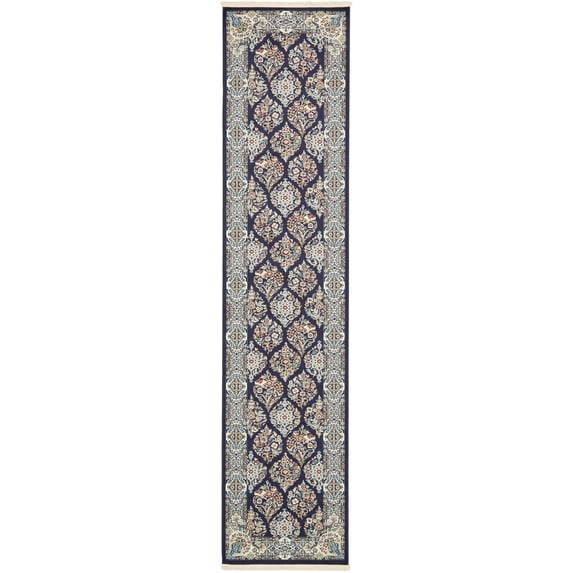 Rugs.com Rabia Collection Rug – 3' x 13' Runner Navy Blue Low Rug Perfect For Hallways, Entryways
