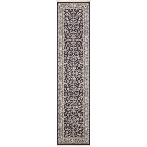 Rugs.com Rabia Collection Rug – 3' x 13' Runner Navy Blue Low Rug Perfect For Hallways, Entryways