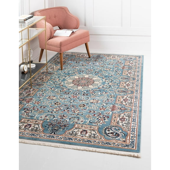 Rugs.com Rabia Collection Rug – 3' x 5' Blue Low Rug Perfect For Entryways, Kitchens, Breakfast Nooks, Accent Pieces