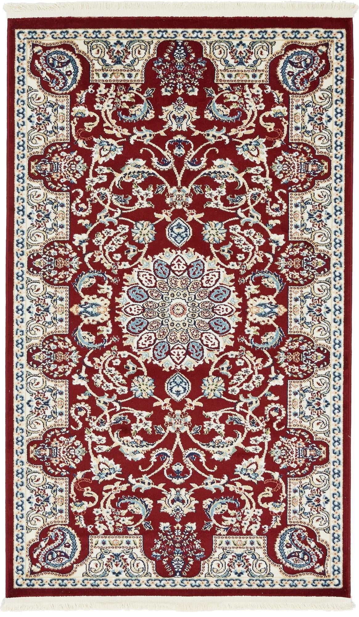 Burgundy Rectangular Synthetic Easy-Care Stain-Resistant Rug