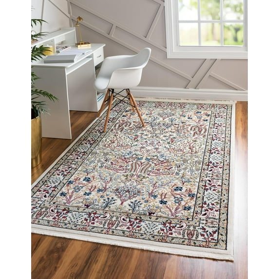 Rugs.com Rabia Collection Rug – 3' x 5' Ivory Low Rug Perfect For Entryways, Kitchens, Breakfast Nooks, Accent Pieces