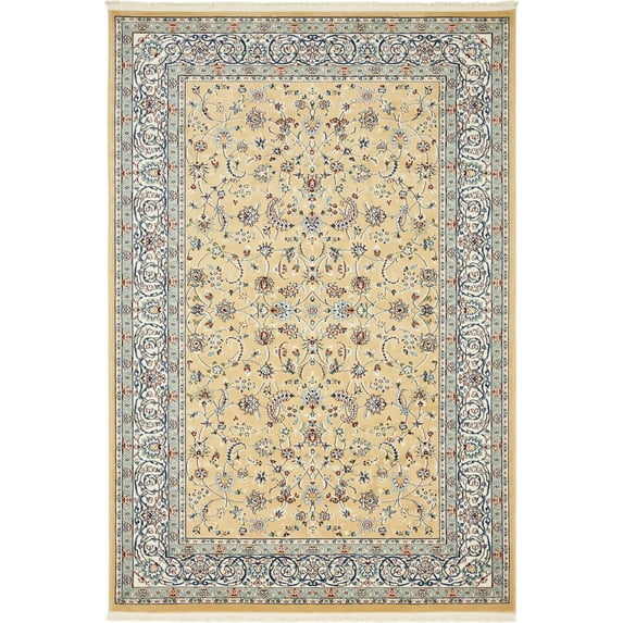 Rugs.com Rabia Collection Rug – 4' x 6' Beige Low Rug Perfect For Entryways, Kitchens, Breakfast Nooks, Accent Pieces