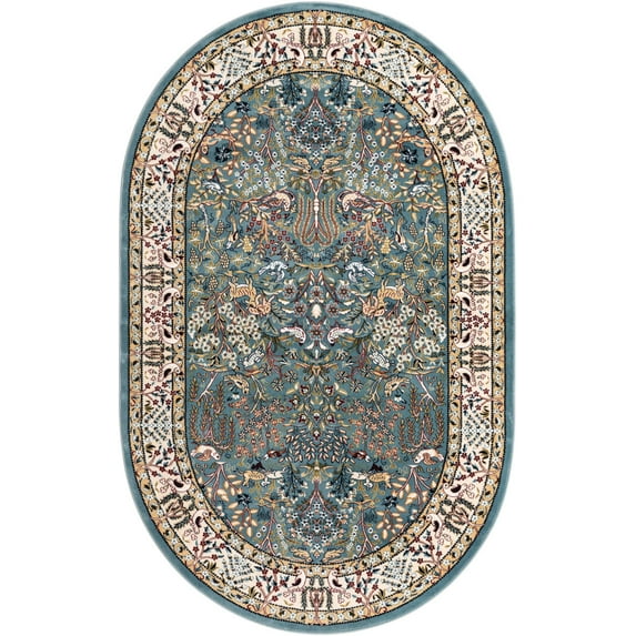 Rugs.com Rabia Collection Rug – 5' 3 x 8' Oval Blue Low Rug Perfect For Living Rooms, Large Dining Rooms, Open Floorplans