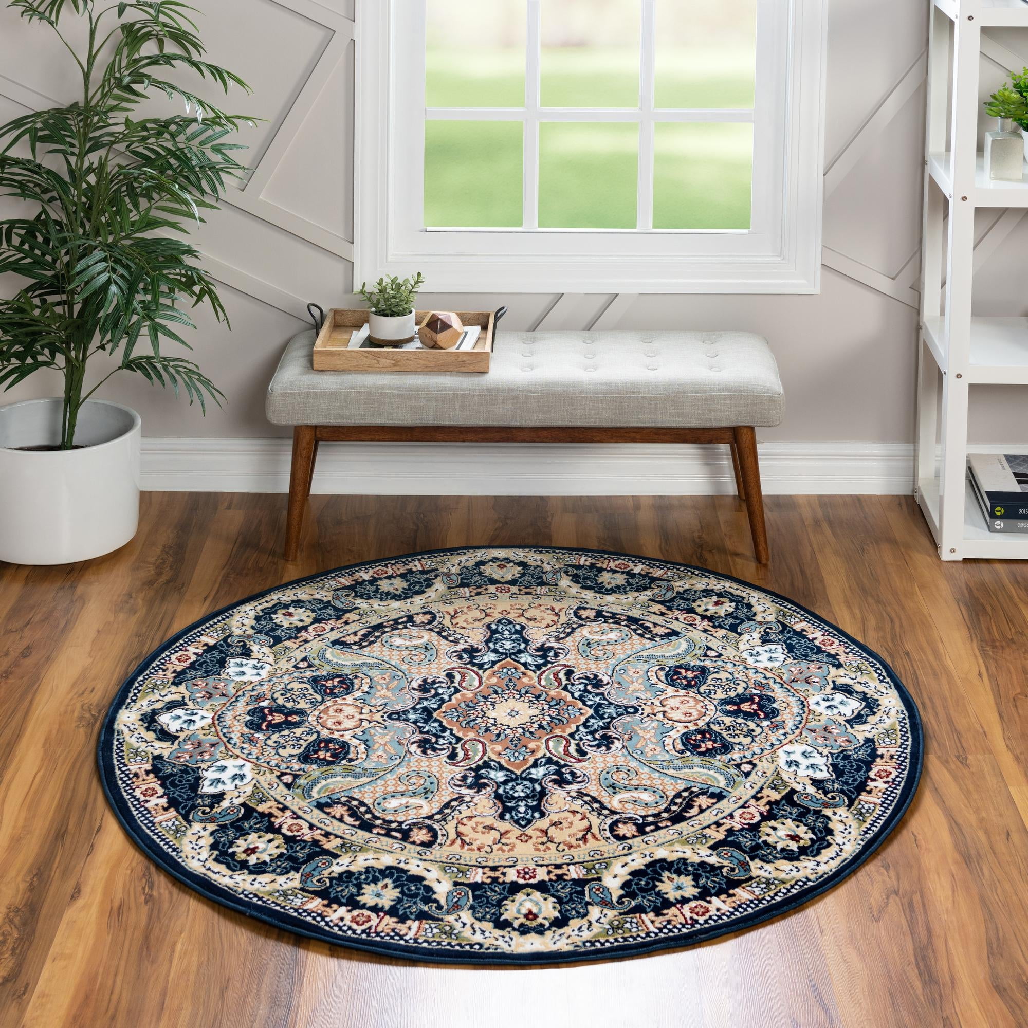 Rugs.com Rabia Collection Rug – 5' Round Navy Blue Low Rug Perfect For ...