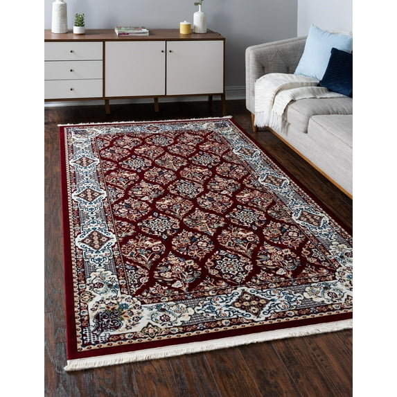 Rugs.com Rabia Collection Rug – 5' x 8' Burgundy Low Rug Perfect For Bedrooms, Dining Rooms, Living Rooms