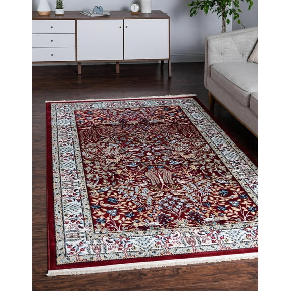Rugs.com Rabia Collection Rug – 5' x 8' Burgundy Low Rug Perfect For Bedrooms, Dining Rooms, Living Rooms