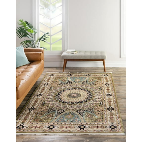 Rugs.com Rabia Collection Rug – 5' x 8' Green Low Rug Perfect For Bedrooms, Dining Rooms, Living Rooms