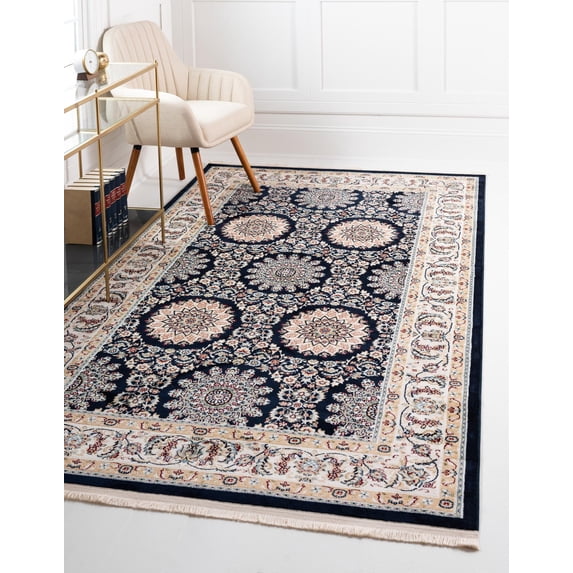 Rugs.com Rabia Collection Rug – 5' x 8' Navy Blue Low Rug Perfect For Bedrooms, Dining Rooms, Living Rooms