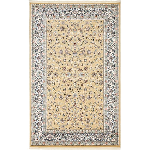 Rugs.com Rabia Collection Rug – 6' x 9' Beige Low Rug Perfect For Bedrooms, Dining Rooms, Living Rooms
