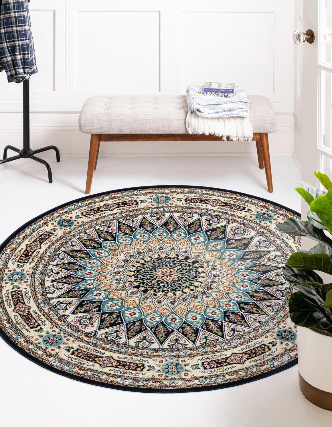 Rugs.com Rabia Collection Rug – 7' 10 Round Navy Blue Low Rug Perfect For Kitchens, Dining Rooms ...