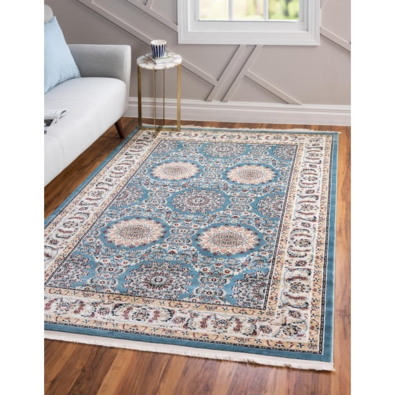 Rugs.com Rabia Collection Rug – 8' x 10' Blue Low Rug Perfect For Living Rooms, Large Dining Rooms, Open Floorplans