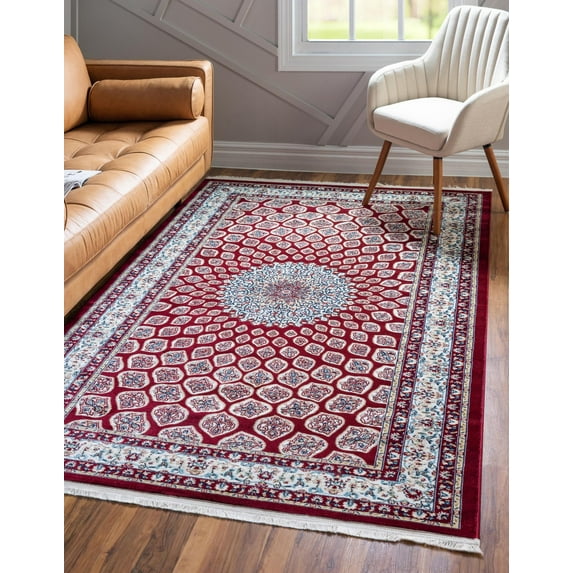 Rugs.com Rabia Collection Rug – 8' x 10' Burgundy Low Rug Perfect For Living Rooms, Large Dining Rooms, Open Floorplans