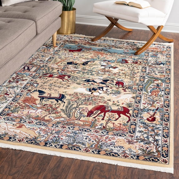 Rugs.com Rabia Collection Rug – 8' x 10' Tan Low Rug Perfect For Living Rooms, Large Dining Rooms, Open Floorplans