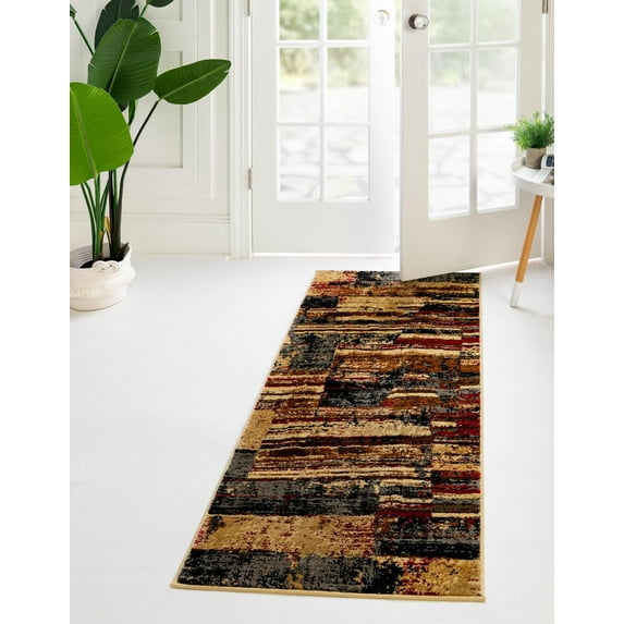 Rugs.com Saturn Collection Rug – 14 Ft Runner Multi Medium Rug Perfect For Hallways, Entryways