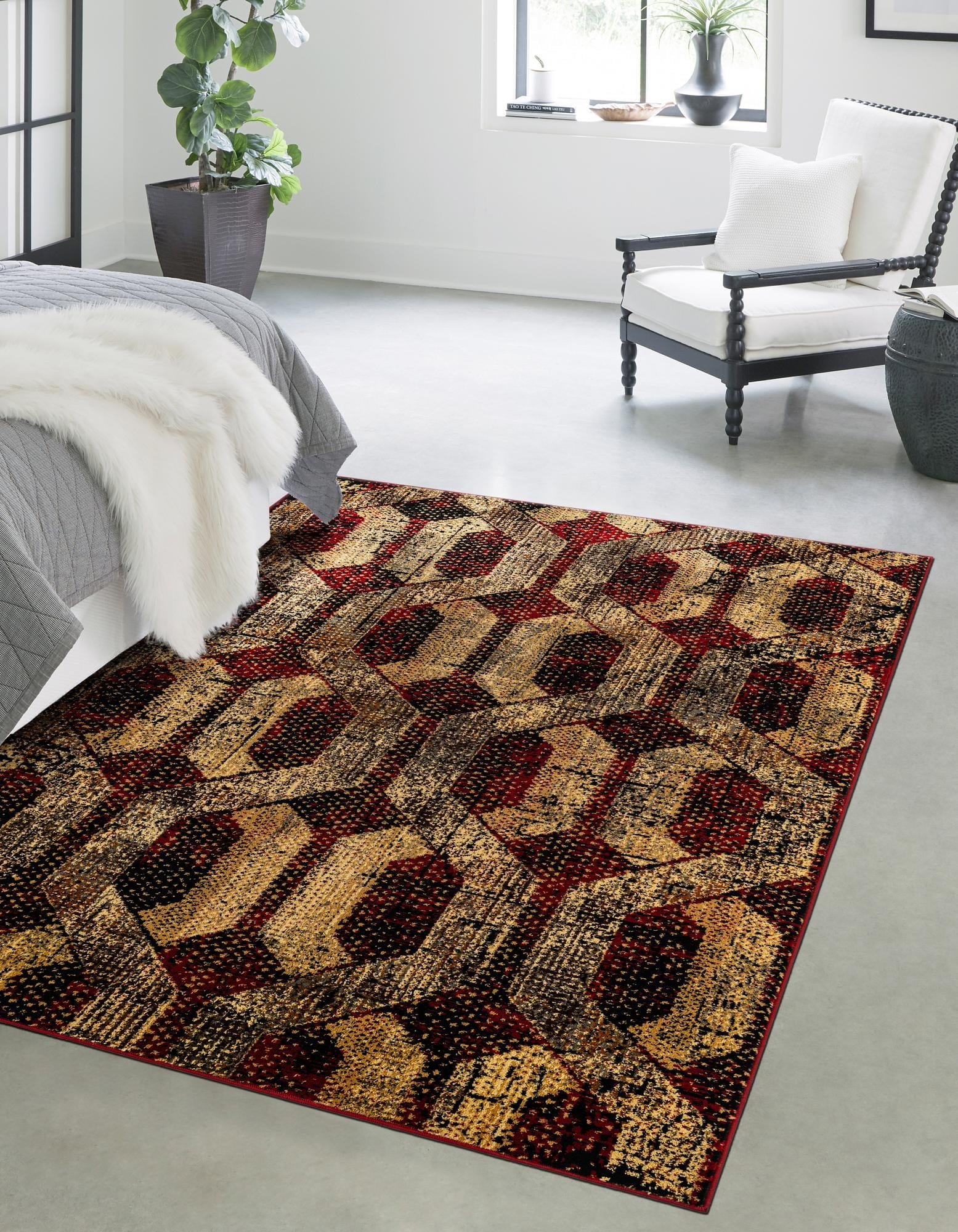 Burgundy Geometric Synthetic Rectangular Area Rug 2' x 3'