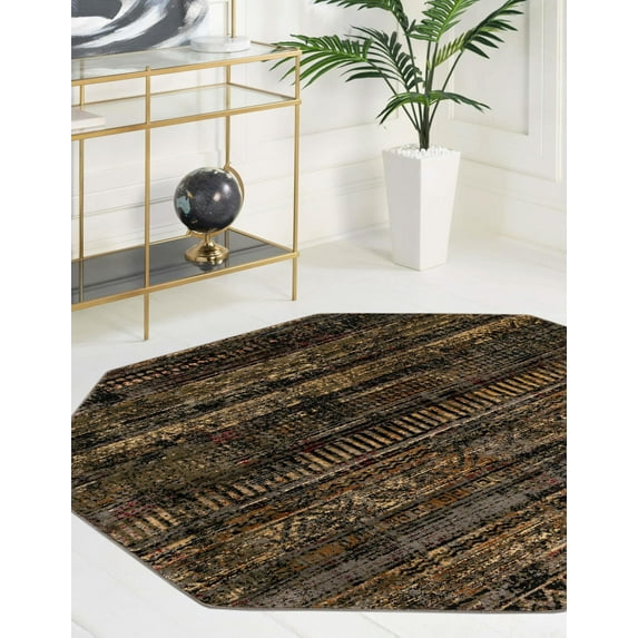 Rugs.com Saturn Collection Rug – 3 Ft Octagon Blue Medium Rug Perfect For Living Rooms, Kitchens, Entryways