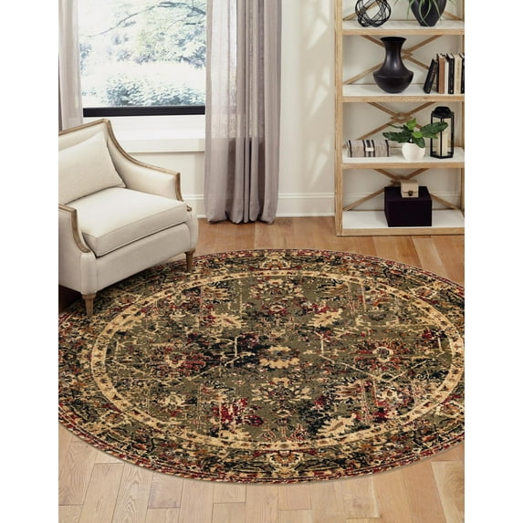 Rugs.com Saturn Collection Rug – 3 Ft Round Green Medium Rug Perfect For Kitchens, Dining Rooms