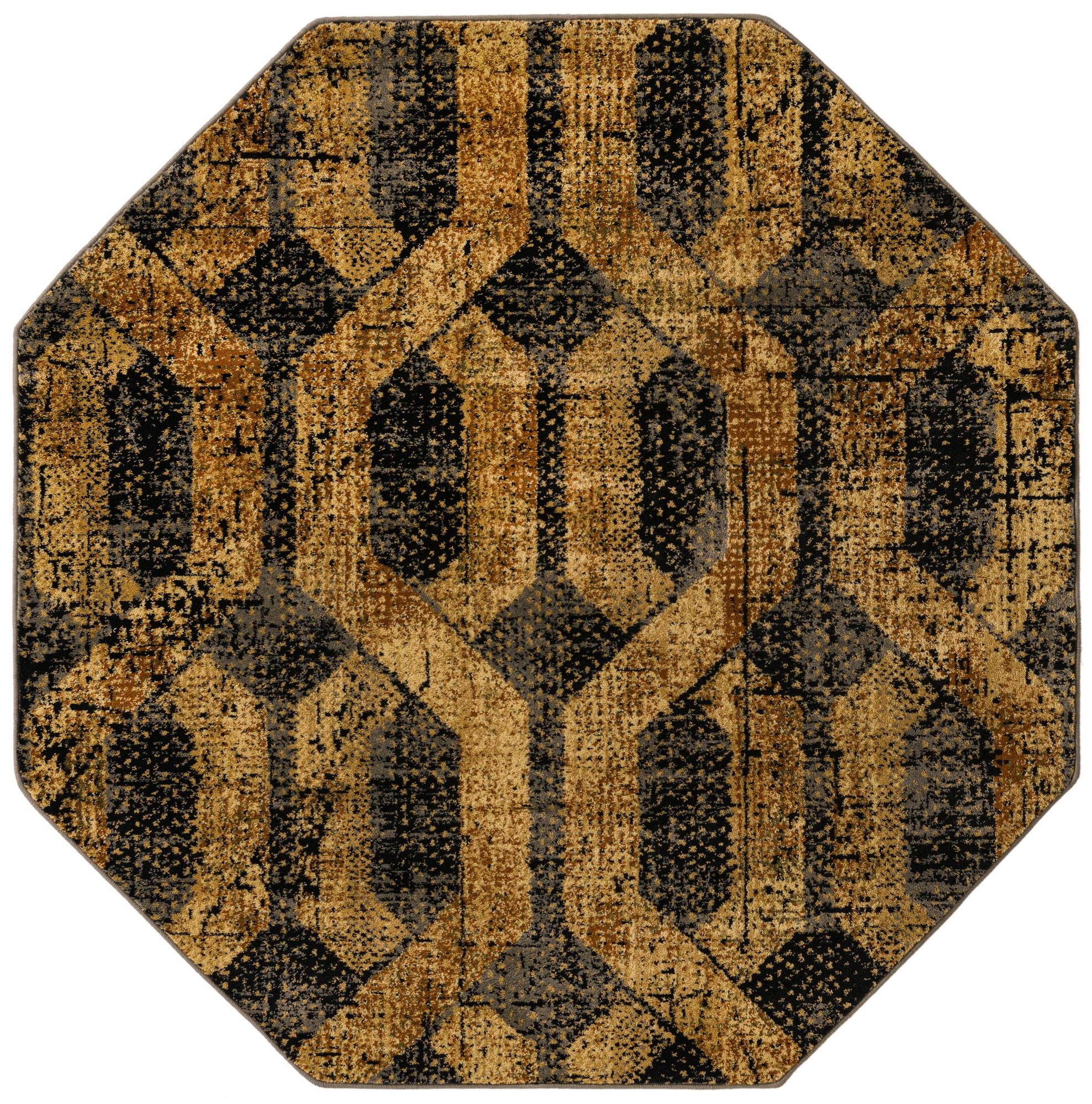 Rugs.com Saturn Collection Rug – 5 Ft Octagon Black Gray Medium Rug ...