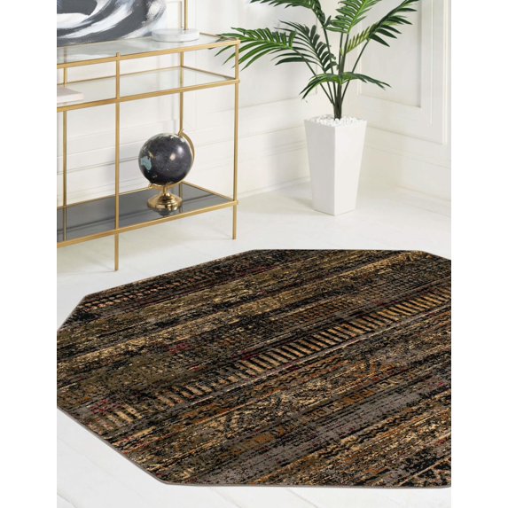 Rugs.com Saturn Collection Rug – 5 Ft Octagon Blue Medium Rug Perfect For Living Rooms, Kitchens, Entryways