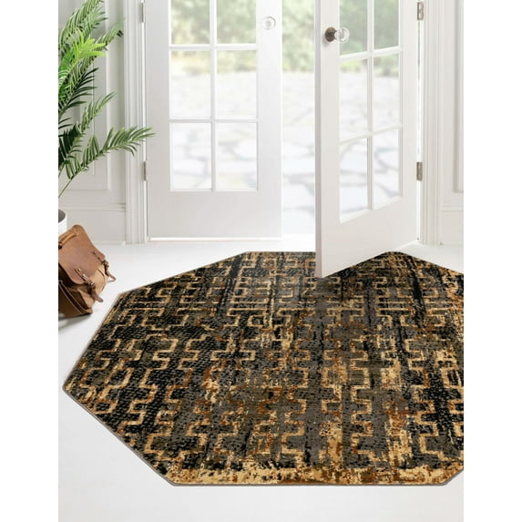Rugs.com Saturn Collection Rug – 5 Ft Octagon Blue Medium Rug Perfect For Living Rooms, Kitchens, Entryways