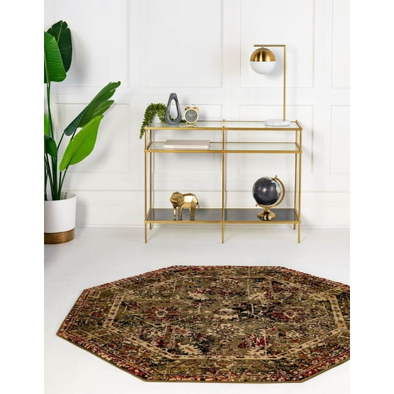 Rugs.com Saturn Collection Rug – 5 Ft Octagon Green Medium Rug Perfect For Living Rooms, Kitchens, Entryways