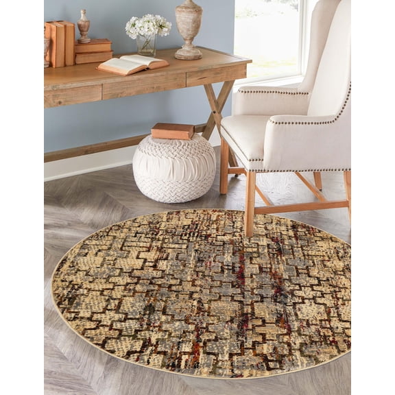 Rugs.com Saturn Collection Rug – 5 Ft Round Beige Cream Medium Rug Perfect For Kitchens, Dining Rooms
